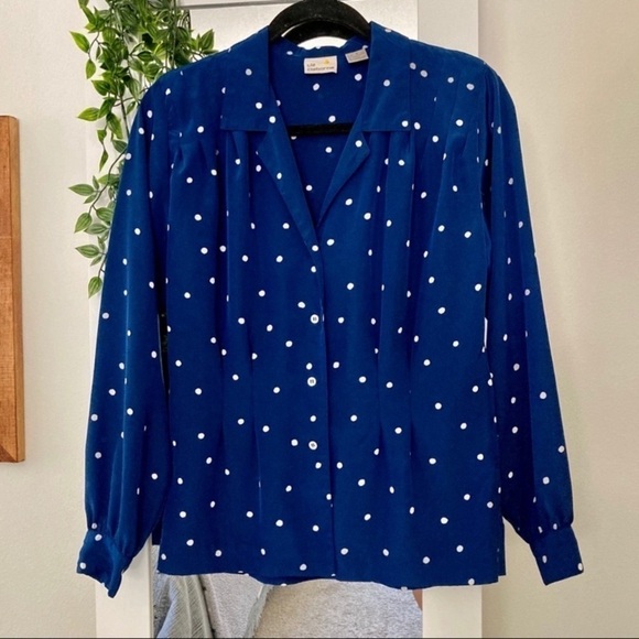 Liz Claiborne Vintage button down polka dot blouse - Picture 1 of 10